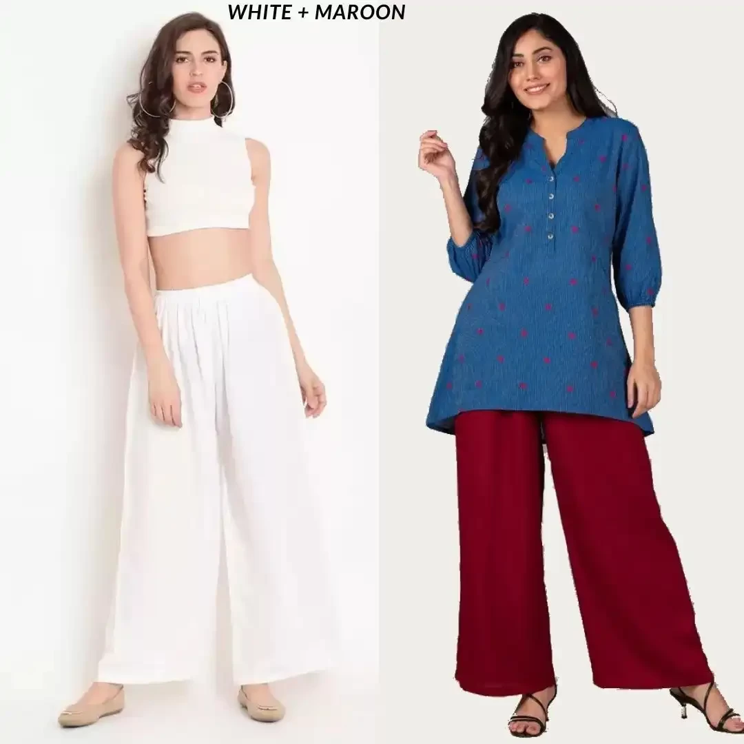 Women's Trendy Solid Palazzo (Combo of 2) - Fashion Code