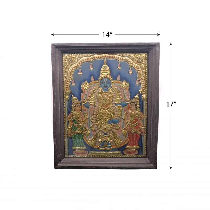 Lord Balaji With Family - Tanjore Painting - Rare Art