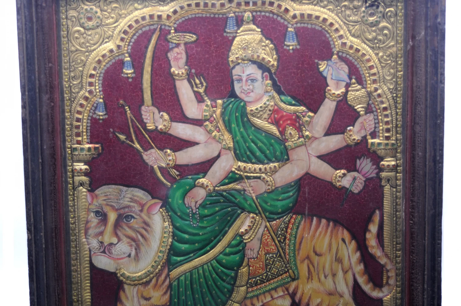 Goddess Durgai (Durga) On Tiger - Tanjore Painting