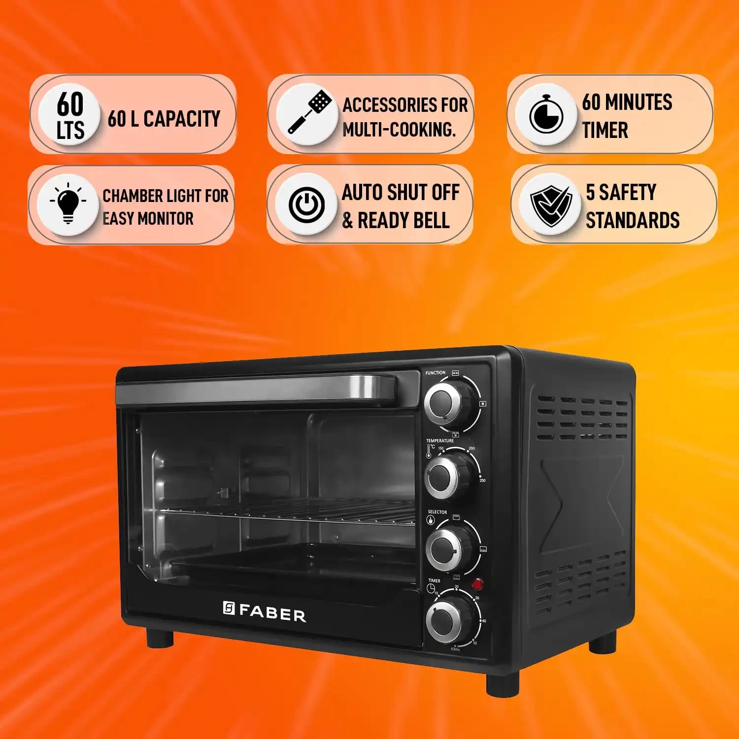 Faber FOTG BK 60 Liter (OVEN TOASTER GRILLER FOTG 60L,) Black, Medium