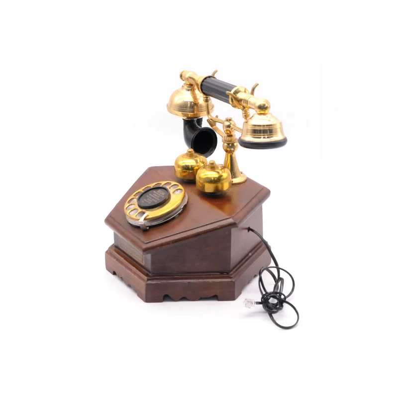 Vintage Styled  Landline Telephone - Brass & Wood Finish, With RJ11 Jack | VST002