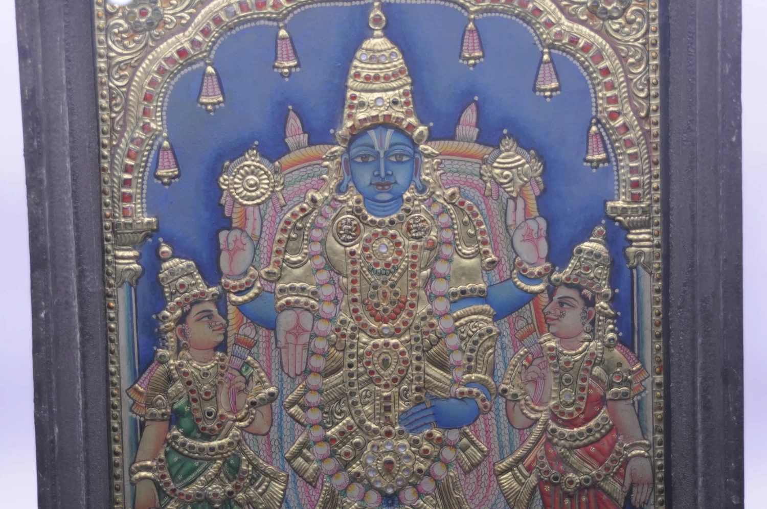 Lord Balaji With Family - Tanjore Painting - Rare Art