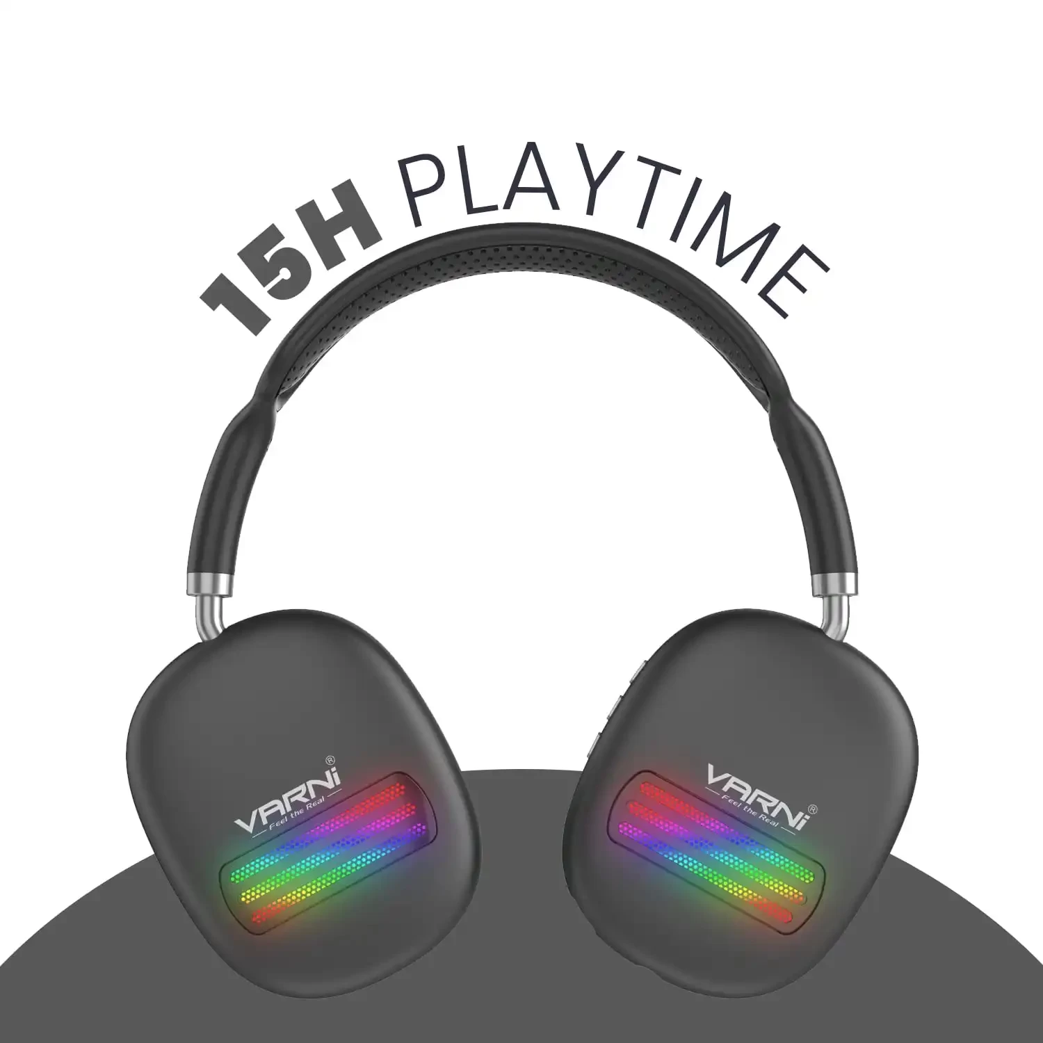 Varni Go Max On Ear Bluetooth Headphones with Upto 15 Hours Playback, RGB Lighting, Lightweight with Active Noise Cancellation(Black)