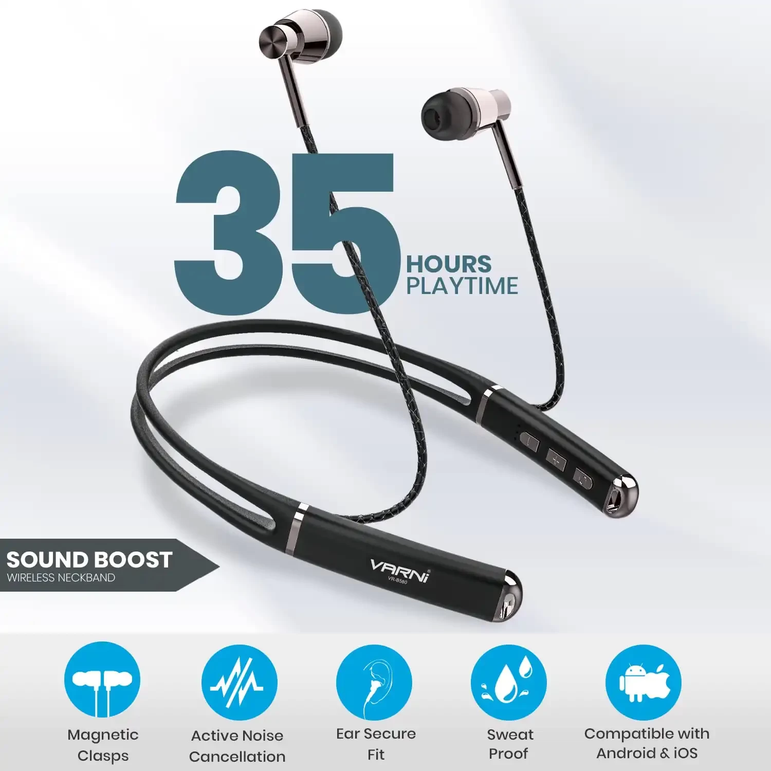 Varni B580 in-Ear Earphones with 35 Hours Battery, IPX5, Bluetooth V5.0 and Voice Assistant
