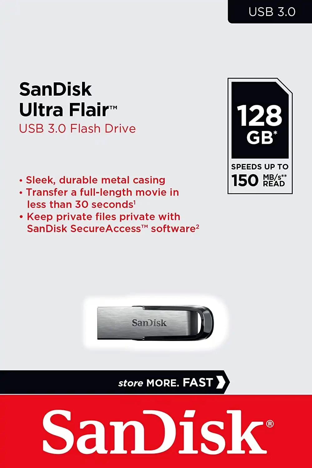 SanDisk Ultra Flair 128 GB USB 3.0 Pen Drive (Silver)