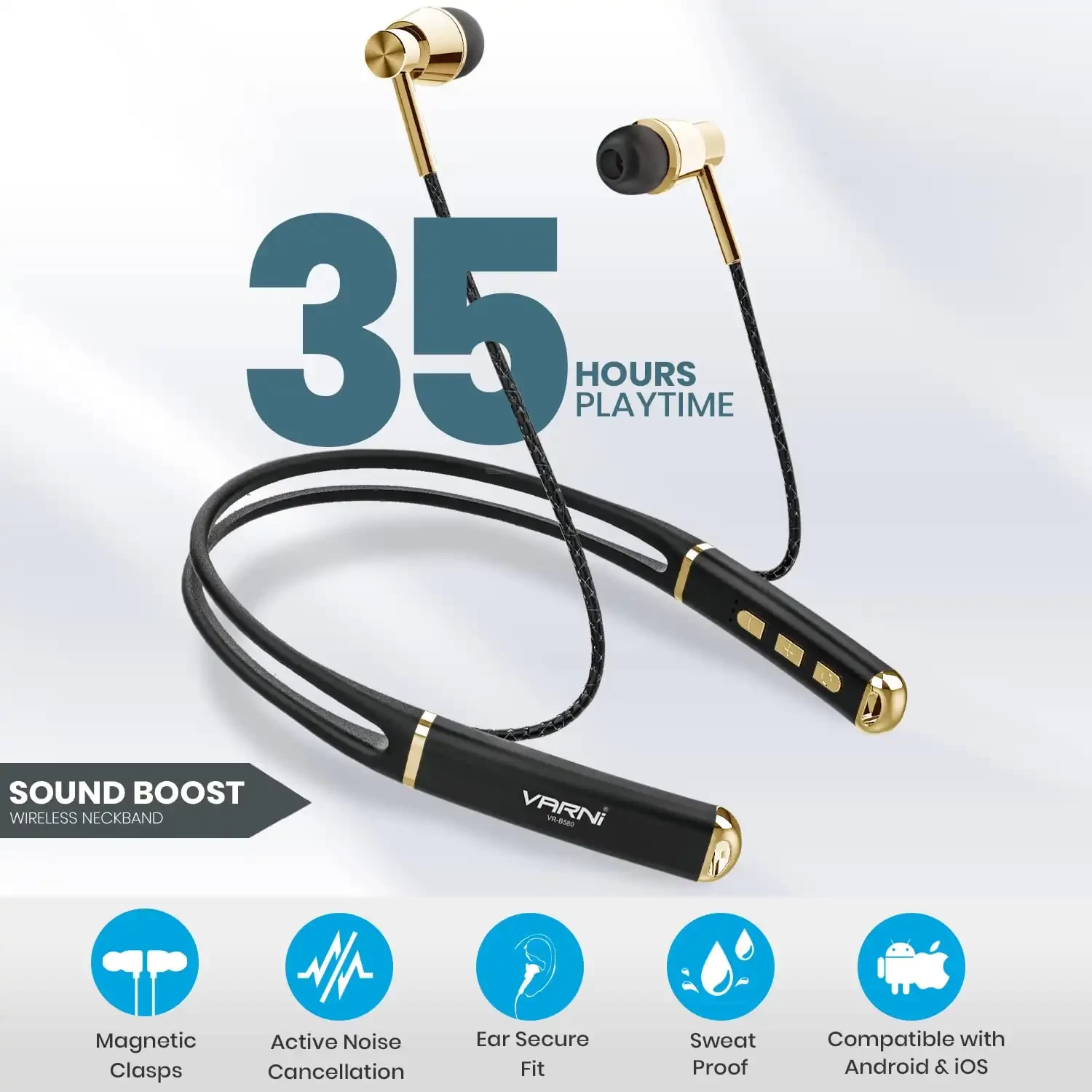 Varni B580 in-Ear Earphones with 35 Hours Battery, IPX5, Bluetooth V5.0 and Voice Assistant