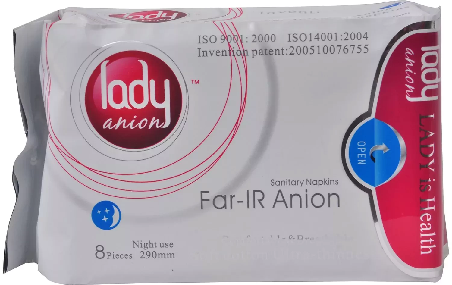 Lady Anion Sanitary Napkins - 290mm size with 8 pads(10 Pack)