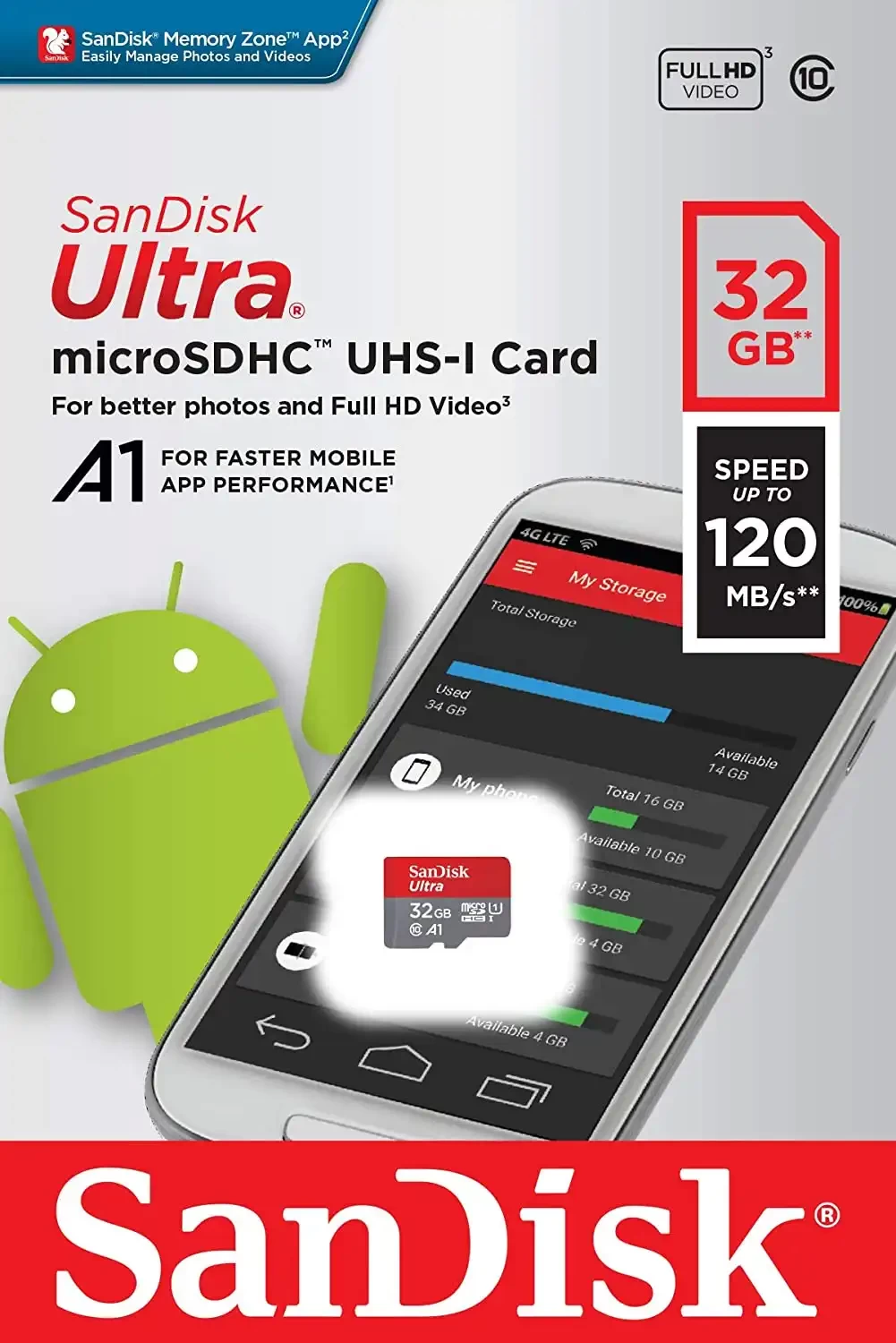 SanDisk Ultra microSD UHS-I Card 32GB, 120MB/s R