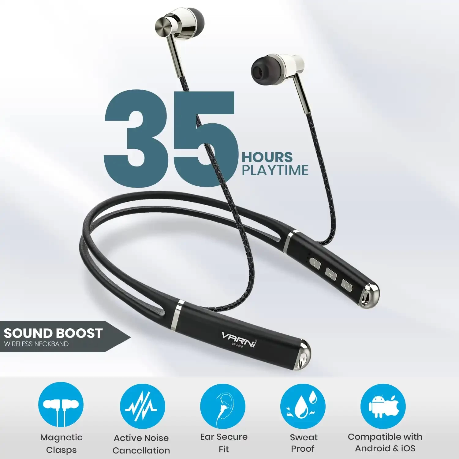 Varni B580 in-Ear Earphones with 35 Hours Battery, IPX5, Bluetooth V5.0 and Voice Assistant