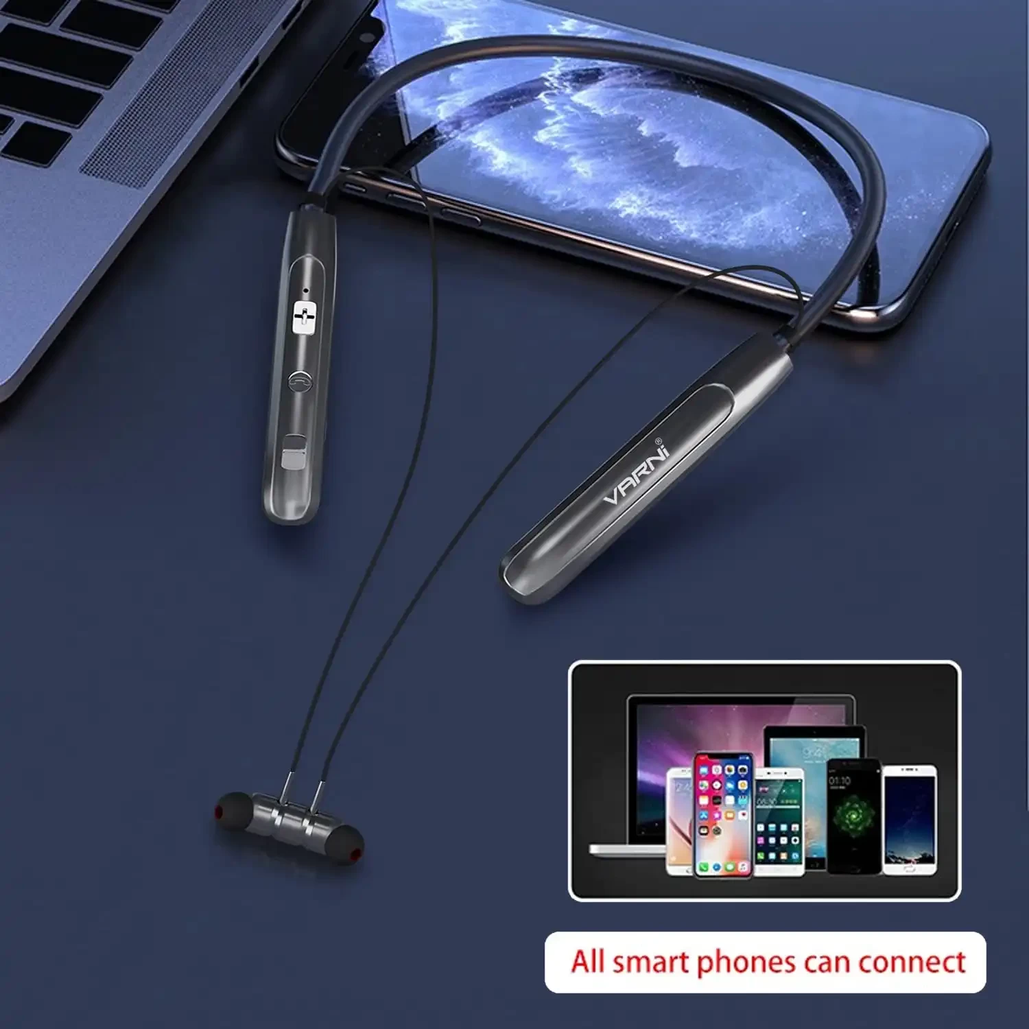 Varni B520 Bluetooth 5.0 Wireless Headphones with Power Bass,Sweat/Waterproof Neckband, Magnetic Earbuds, Voice Assistant, Passive Noise Cancelation & Mic