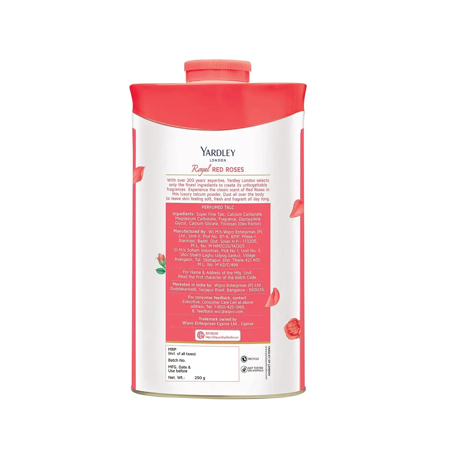 Yardley Elegance Red Rose Talc, 250gm