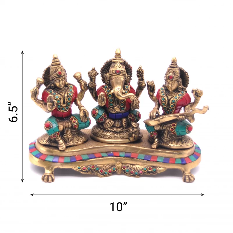 Home Decor - Brass 3 in 1 Lakshmi Ganesha Saraswati, 6.5â€ Height, 3.5Kgs (Approx)