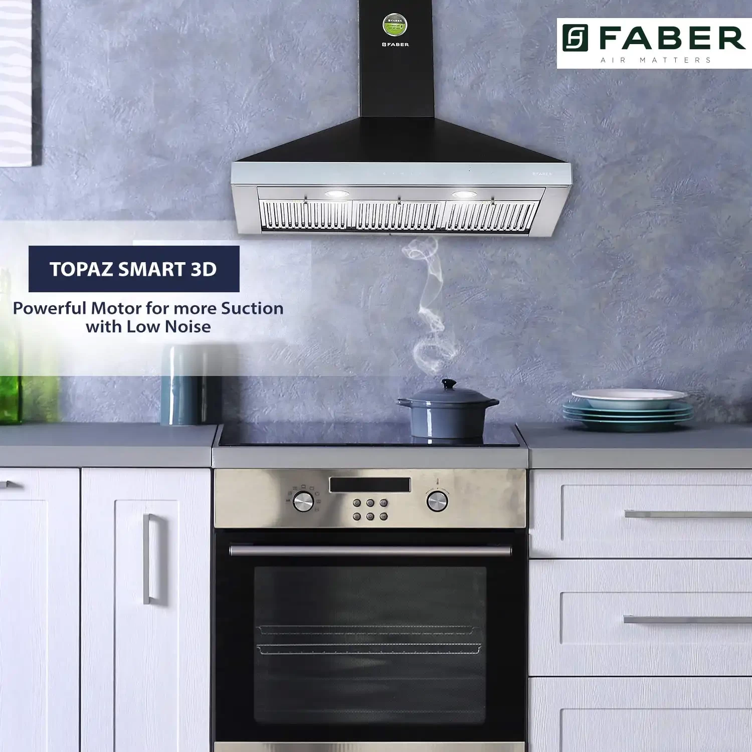 Faber Hood Topaz Smart 3D T2S2 BK TC LTW 90, Baffle Filter, Touch Control, Black