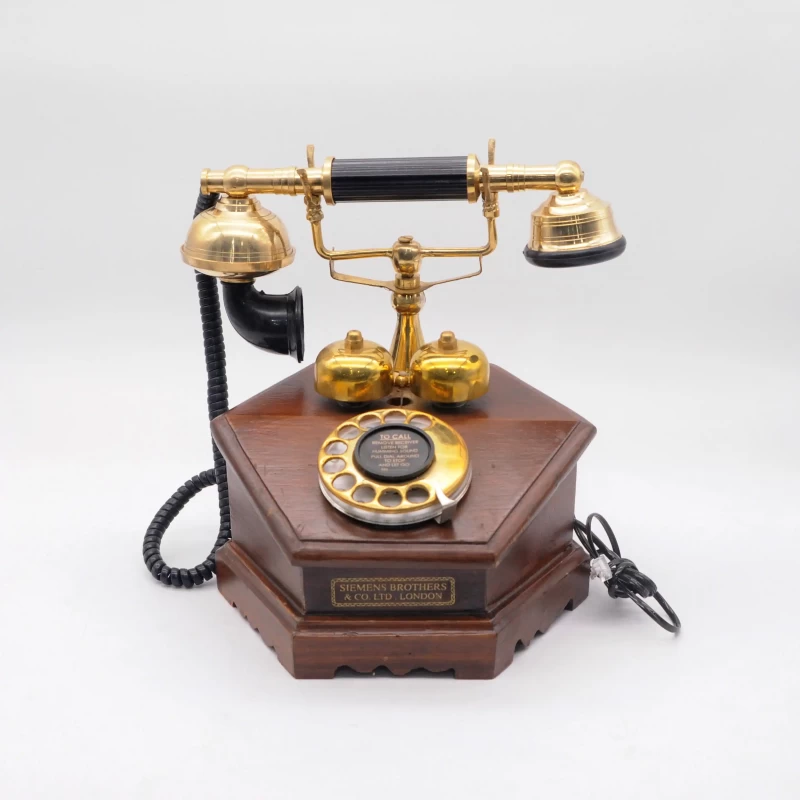 Vintage Styled  Landline Telephone - Brass & Wood Finish, With RJ11 Jack | VST002