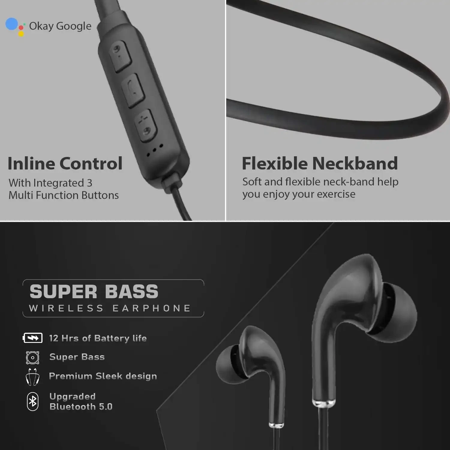 VARNi B540 Wireless Earphones, Bluetooth Earphones with mic, Fast Charging, Powerful Bass, HD Sound and Made in India Neckband â€“ Black